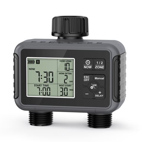 Mini Size Water Timer for Garden Hose, 2 Zone Smart Sprinkler Timer with Rain Delay,Dual-Zone Water Time|Rain Sensor+Manual/Automatic Modes|2025 Waterproof Upgrade|Dual-Program Irrigation System