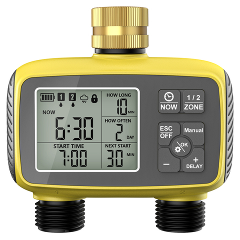 Inhocon Sprinkler Timer with Dual Outlets Programmable Water Hose Timer 2 Outlet for Garden, Automatic Irrigation Timer IP54 with Rain Delay/Manual, Outdoor Hose Timer Controller for Lawn, Yard, Pool