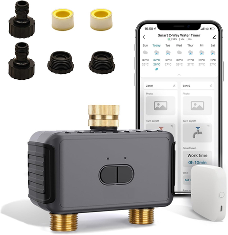 WiFi Sprinkler Timer New Irrigation Water Controller with Brass inlet and outlets Dual Way Zigbee Smart Timing Adjustable Split Control Patio Garden IP55 Watering