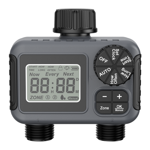 SGW06M Water Timer for Garden Hose - 2 Zone Sprinkler Timer with Rain Delay/Manual Watering/Automatic Irrigation for Yard Lawn