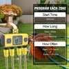 2025 New Water Timer 4 Outlets Hose Watering Sprinkler Timer, with 4 Independent Watering Zone LCD Display Rain Delay Mode Manual Mode 360° Brass Inlet Metal Filter IP55 Waterproof for Yard