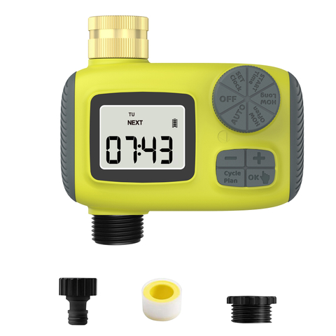 Sprinkler Timer Outdoor for Garden,2024 Release Water Timer for Garden Hose Brass Inlet Hose Timer, Irrigation Timer with Rain Delay/Manual for Garden/Lawn/Yard Watering System,1 Outlet,Yellow