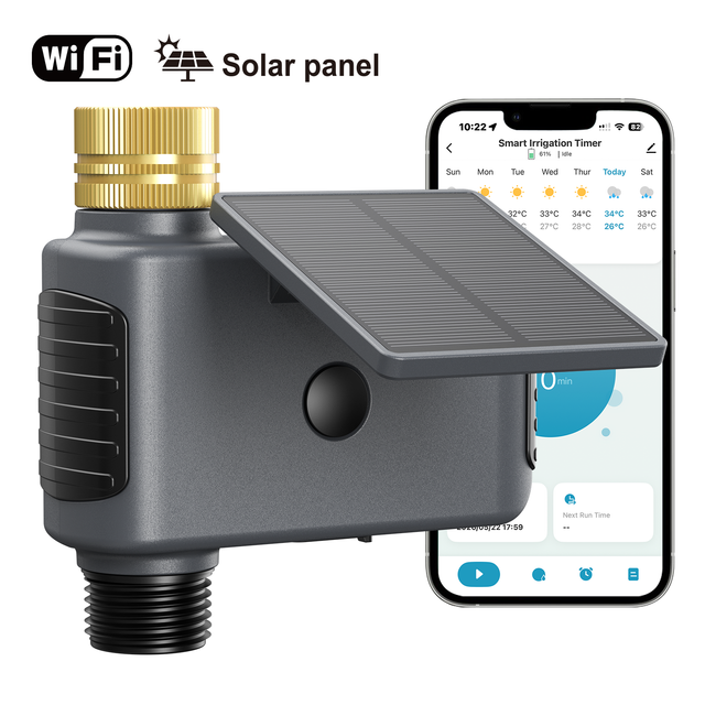 Solar WiFi Water Timer Brass Inlet Hose Timer 2.4GHz Wireless Smart Solar Garden Sprinkler Timer USB-C Charging Irrigation System