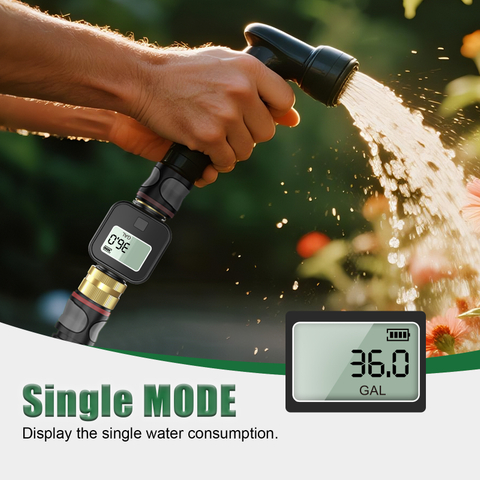 Garden Water Faucet Digital Flow Meter, Brass Inlet & Outlet, High Precision Water Flow Sensor