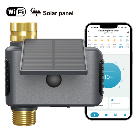 Integrated Solar Powered Hose Timer with USB-C Charging 2.4G Wireless WIFI Sprinkler Timer Brass Inlet And Outlet Garden Water Timer 