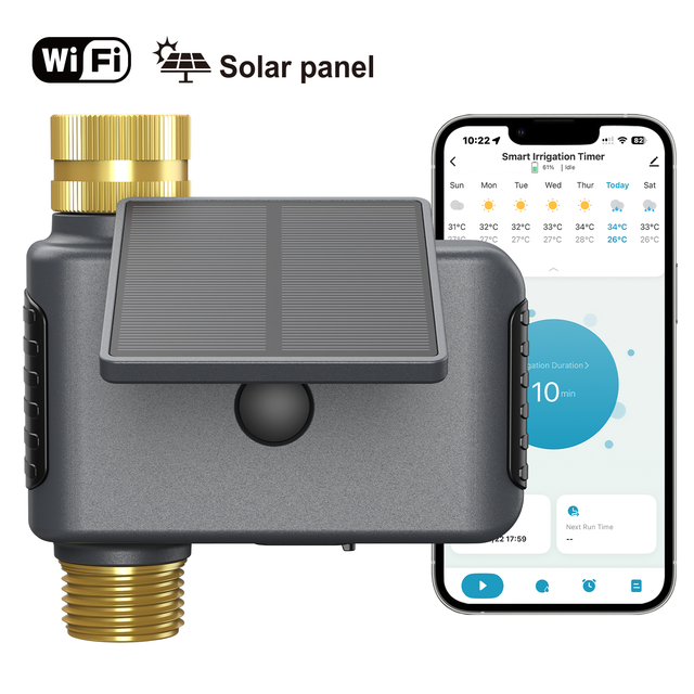 Integrated Solar Powered Hose Timer with USB-C Charging 2.4G Wireless WIFI Sprinkler Timer Brass Inlet And Outlet Garden Water Timer 